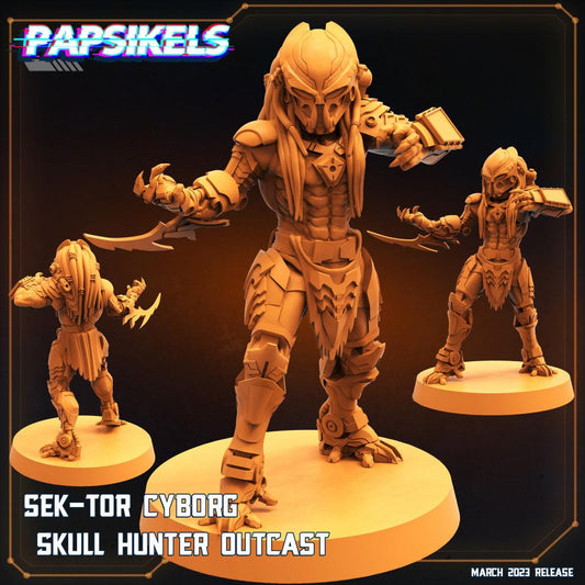 3D Printed Papsikels Cyberpunk Sci-Fi - Sek-tor Cyborg Skull Hunter Outcast - 28mm 32mm