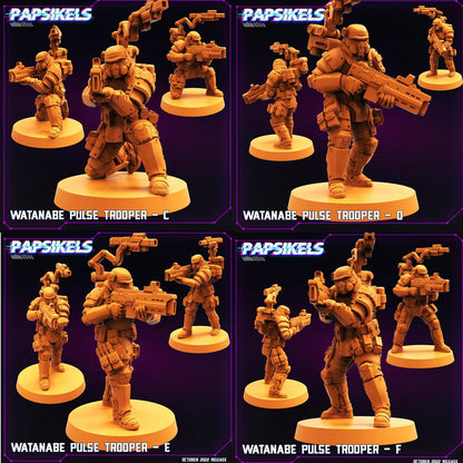 3D Printed Papsikels Cyberpunk Sci-Fi Watanabe Pulse Trooper Set - 28mm 32mm
