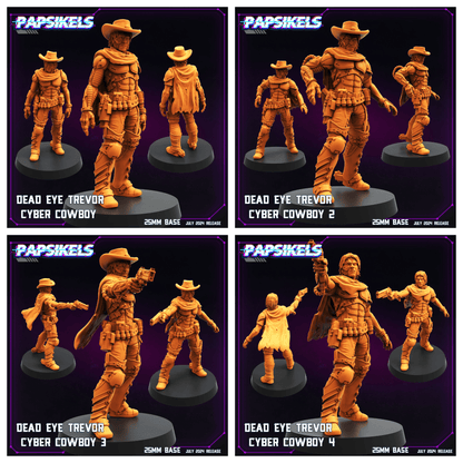 3D Printed Papsikels Dead Eye Trevor Cyber Cowboy Set July 2024 Cyberpunk 28mm 32mm