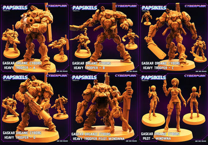 3D Printed Papsikels June 2023 Cyberpunk Gaskar Organic Cyborg Heavy Trooper Set 28mm 32mm