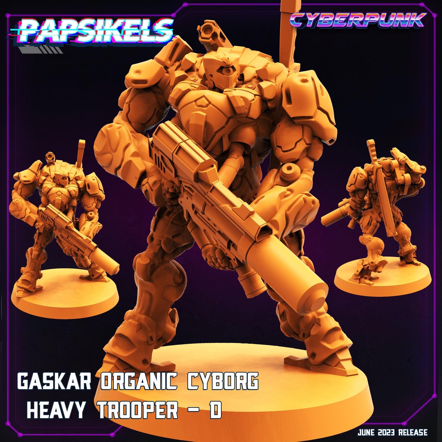 3D Printed Papsikels June 2023 Cyberpunk Gaskar Organic Cyborg Heavy Trooper Set 28mm 32mm