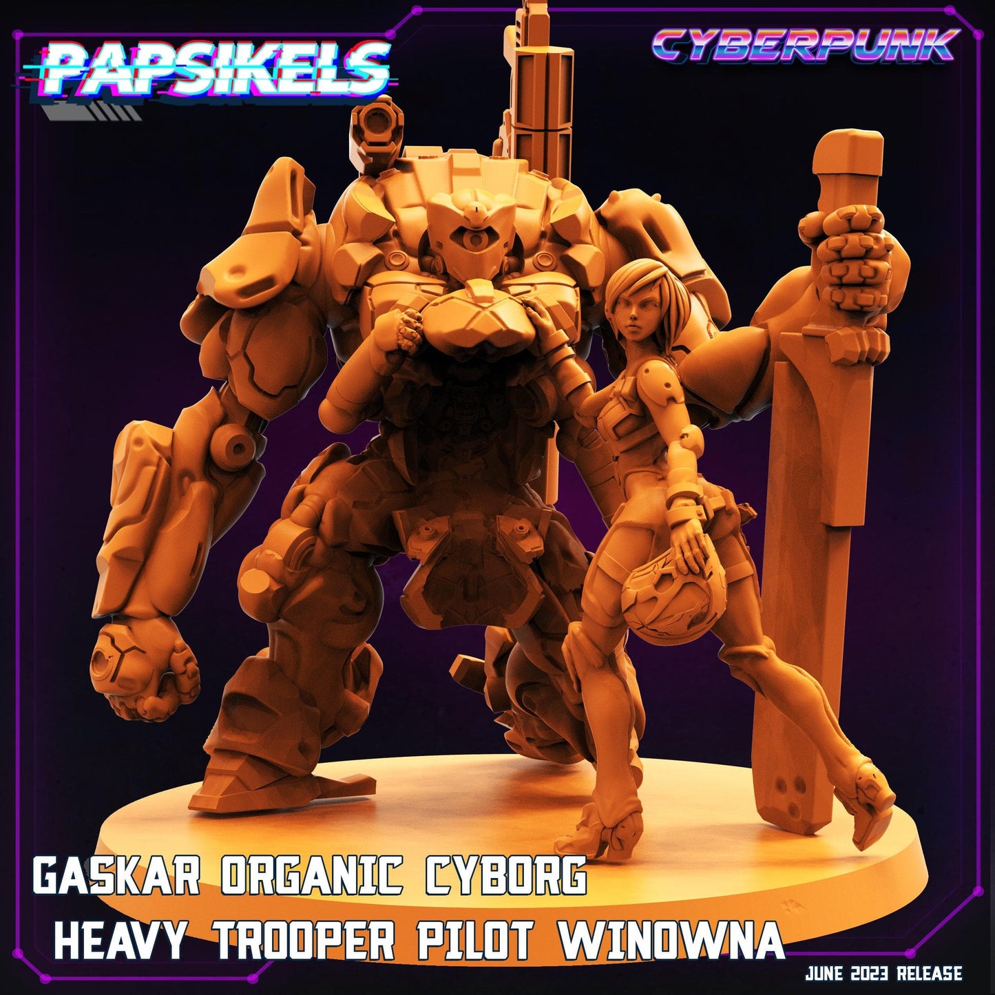 3D Printed Papsikels June 2023 Cyberpunk Gaskar Organic Cyborg Heavy Trooper Set 28mm 32mm