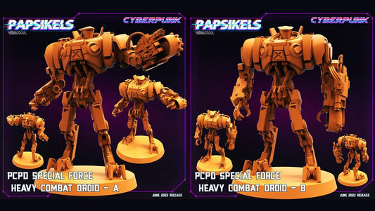 3D Printed Papsikels June 2023 Cyberpunk Pcpd Special Force Heavy Combat Droid Set 28mm 32mm