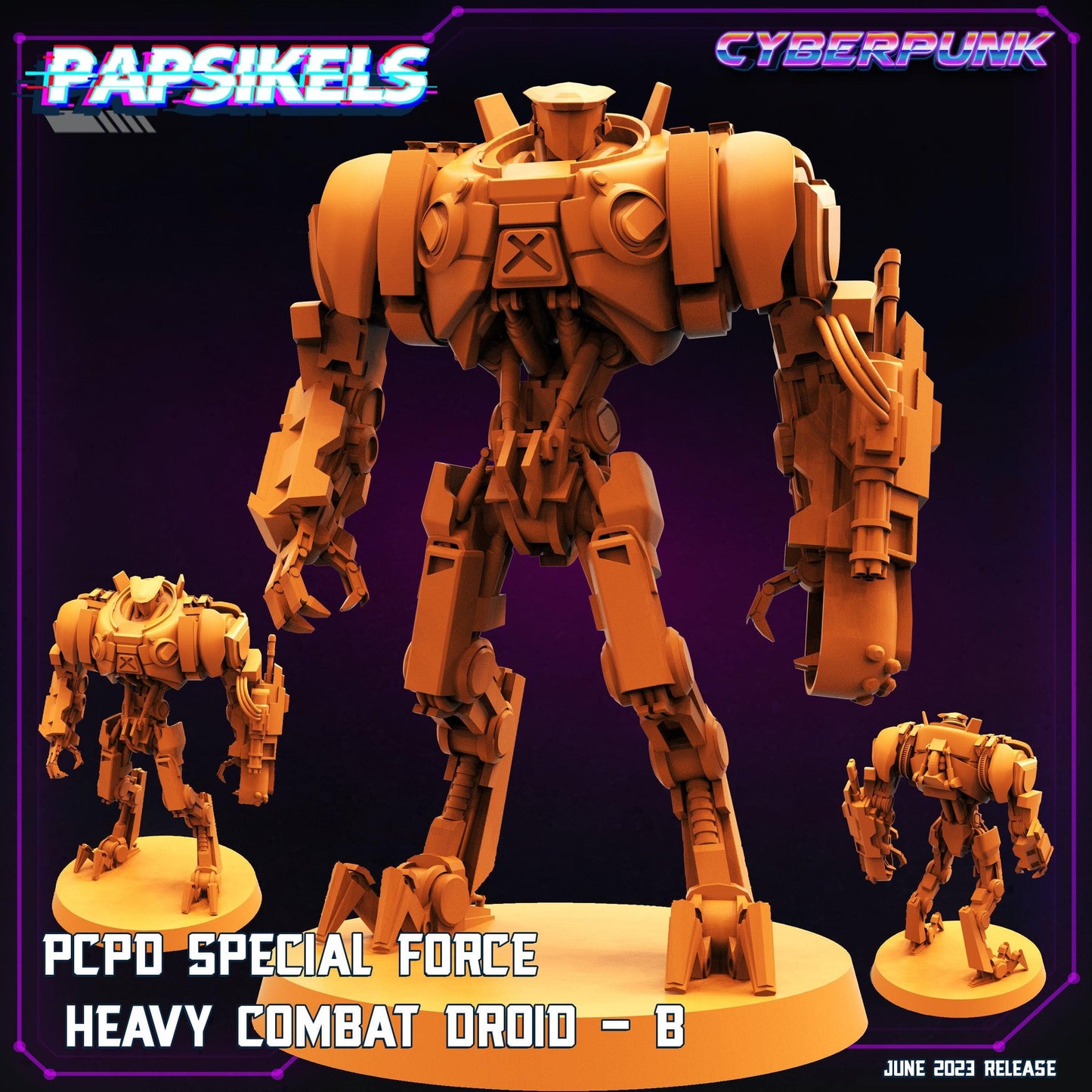 3D Printed Papsikels June 2023 Cyberpunk Pcpd Special Force Heavy Combat Droid Set 28mm 32mm