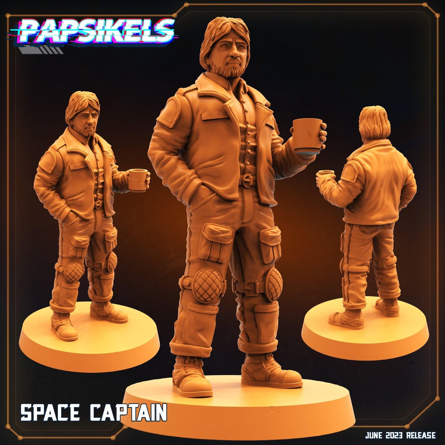 3D Printed Papsikels June 2023 Scifi - Aliens Vs Humans Part 5 Space Captain Set 28mm 32mm