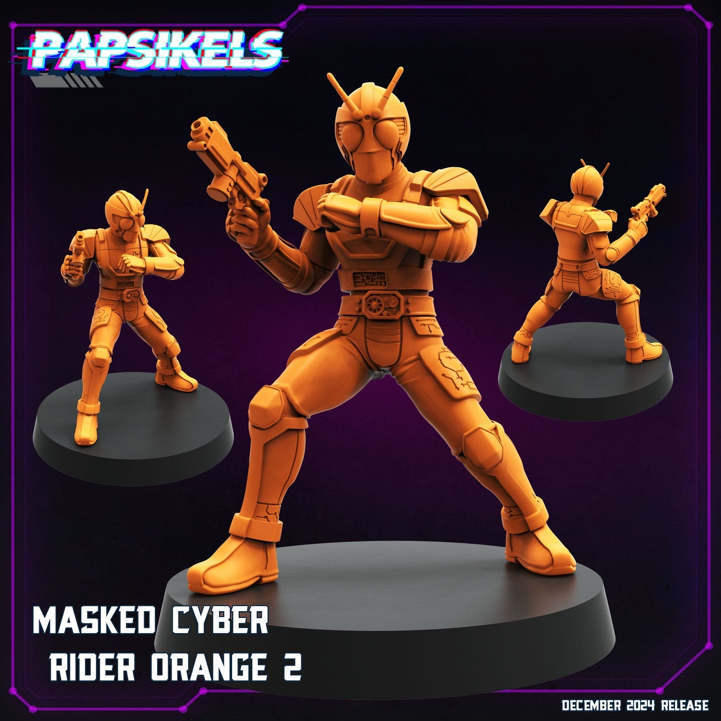 3D Printed Papsikels Masked Cyber Rider Orange Dec. 2024 Cyberpunk 28mm 32mm
