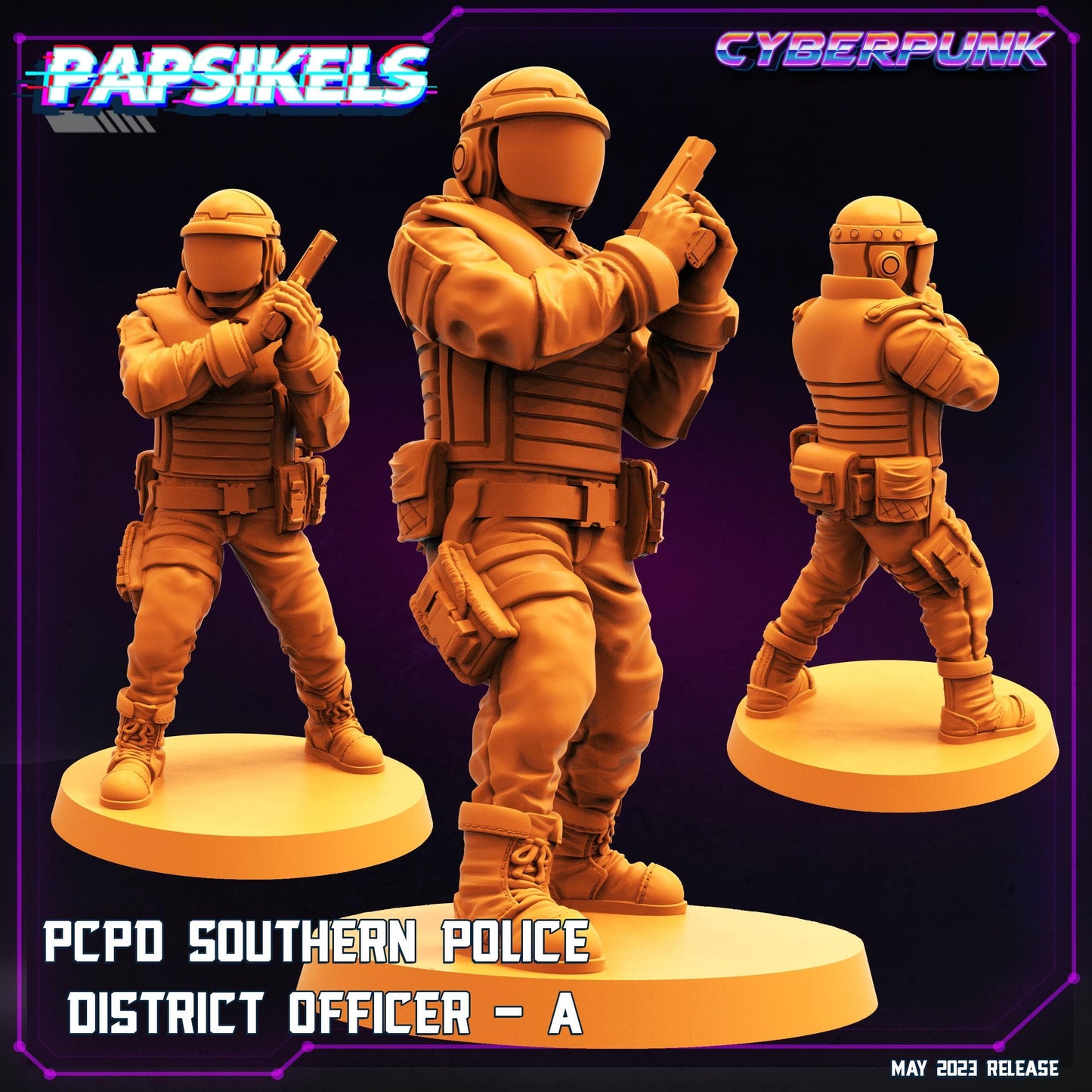 3D Printed Papsikels May 2023 Cyberpunk Pcpd Southern Police District Officer Set 28mm 32mm