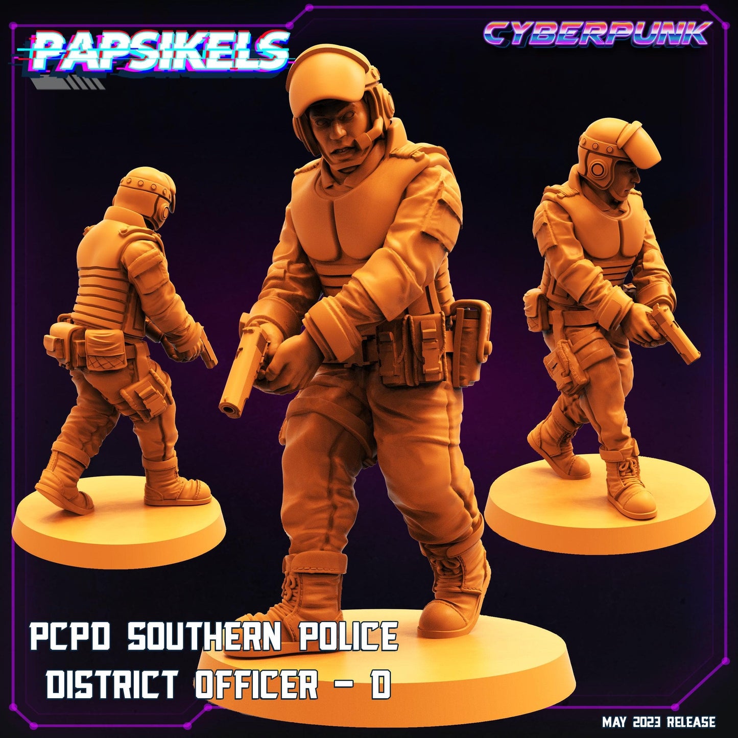 3D Printed Papsikels May 2023 Cyberpunk Pcpd Southern Police District Officer Set 28mm 32mm
