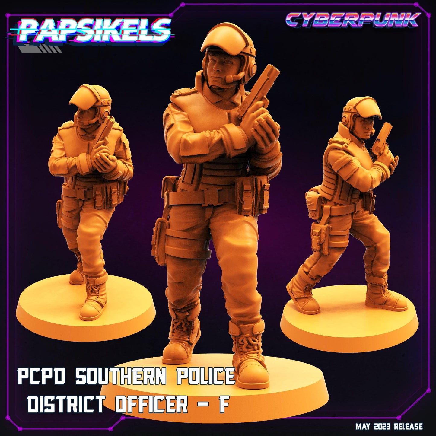 3D Printed Papsikels May 2023 Cyberpunk Pcpd Southern Police District Officer Set 28mm 32mm