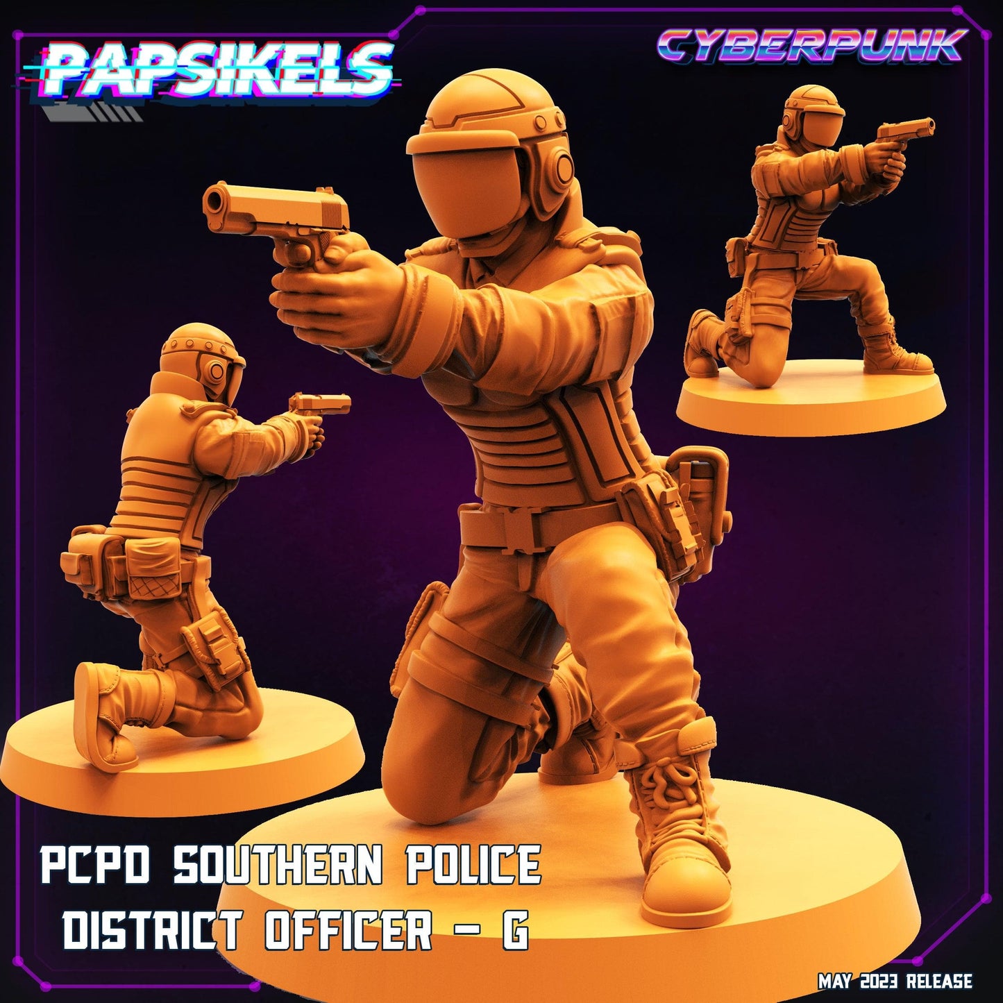 3D Printed Papsikels May 2023 Cyberpunk Pcpd Southern Police District Officer Set 28mm 32mm