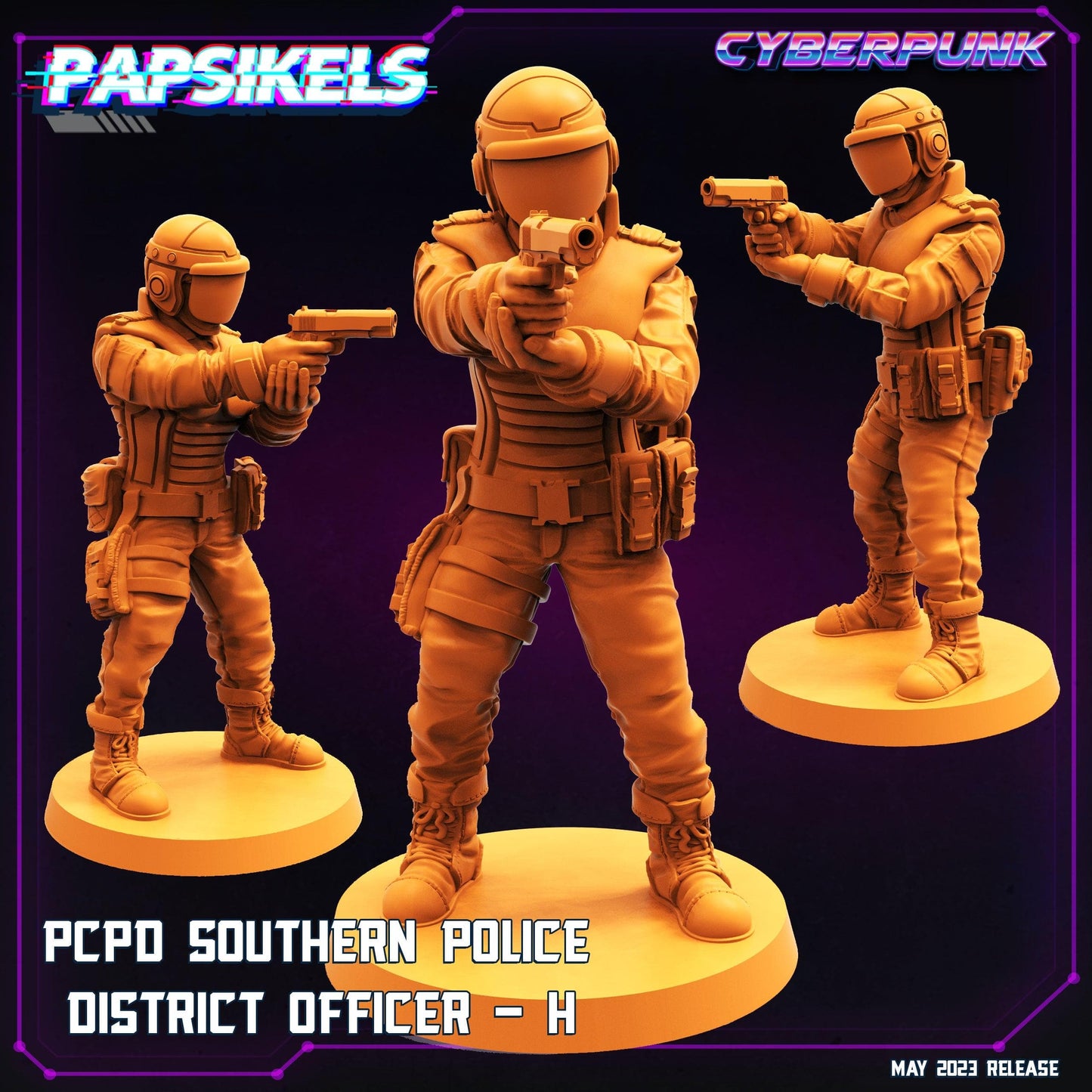 3D Printed Papsikels May 2023 Cyberpunk Pcpd Southern Police District Officer Set 28mm 32mm