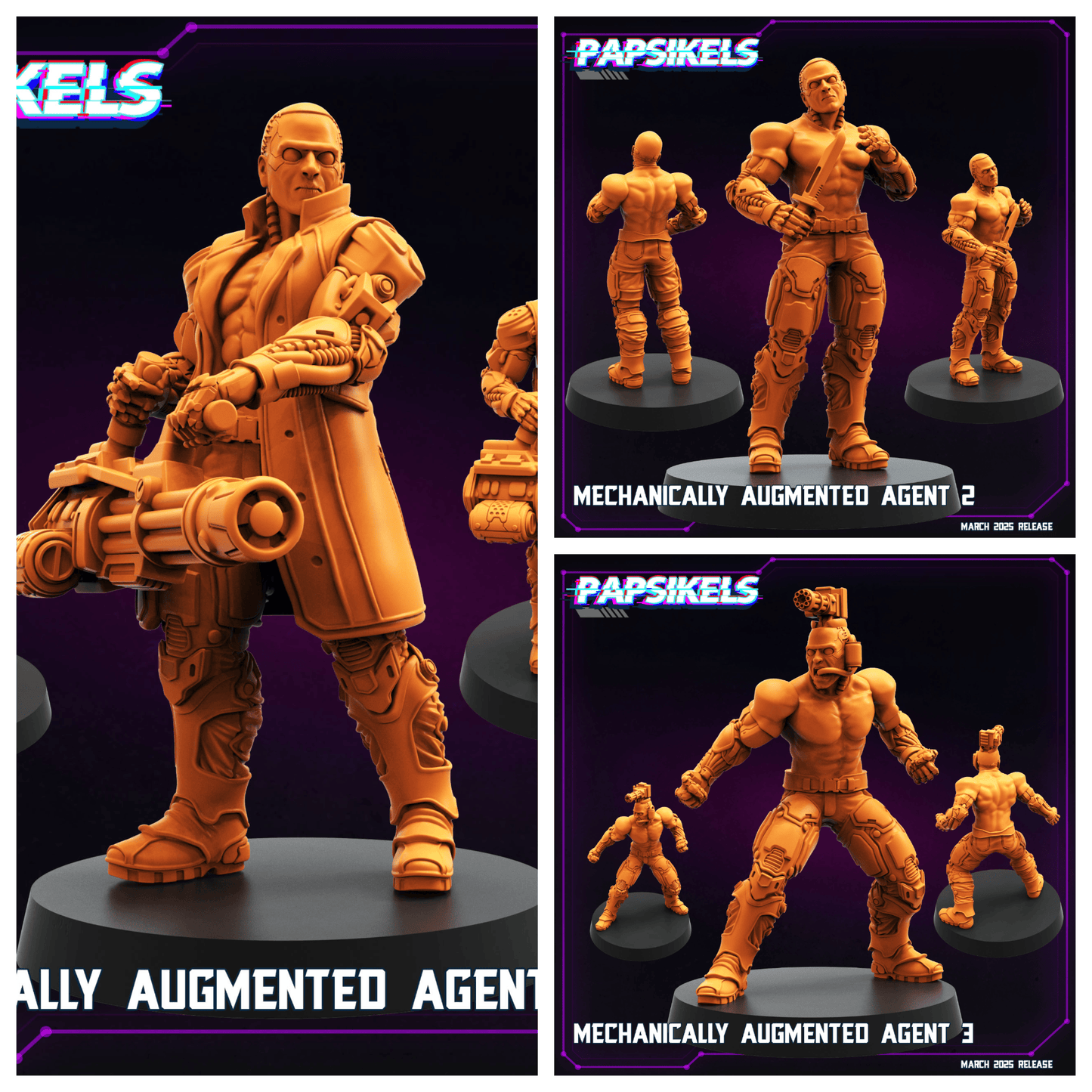 3D Printed Papsikels Mechanically Augmented Agent MARCH 2025 CYBERPUNK 28mm 32mm