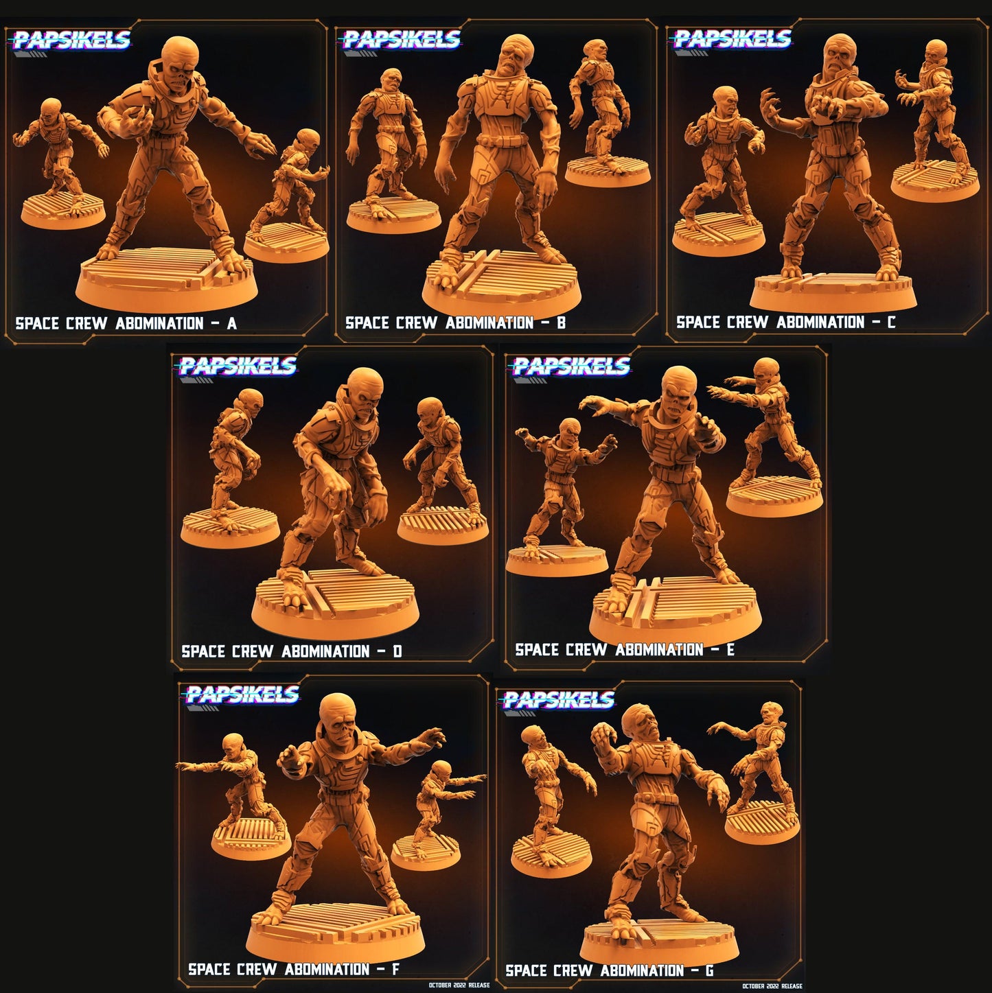 3D Printed Papsikels Sci-Fi Space Crew Abomination Set - 28mm 32mm