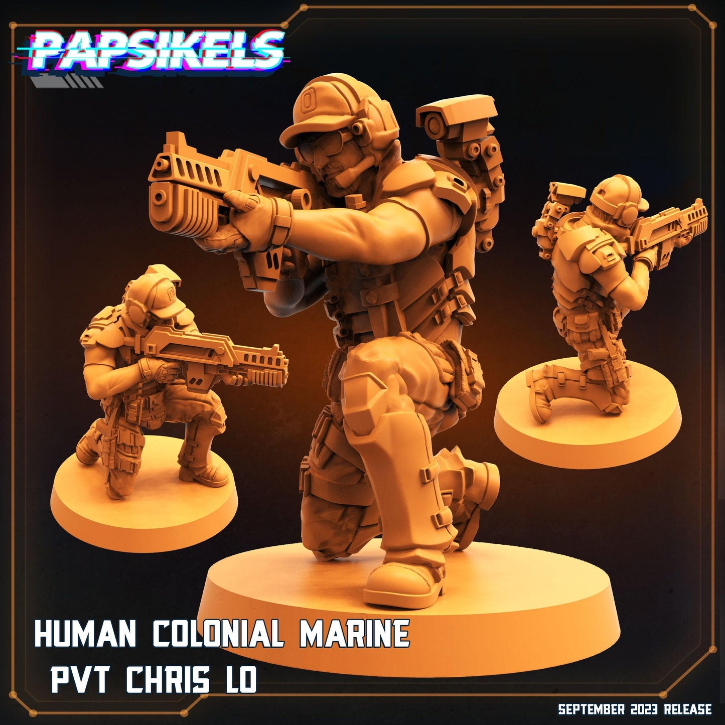 3D Printed Papsikels September 2023 - Aliens Vs Humans 6 Human Colonial Mariner 28mm 32mm
