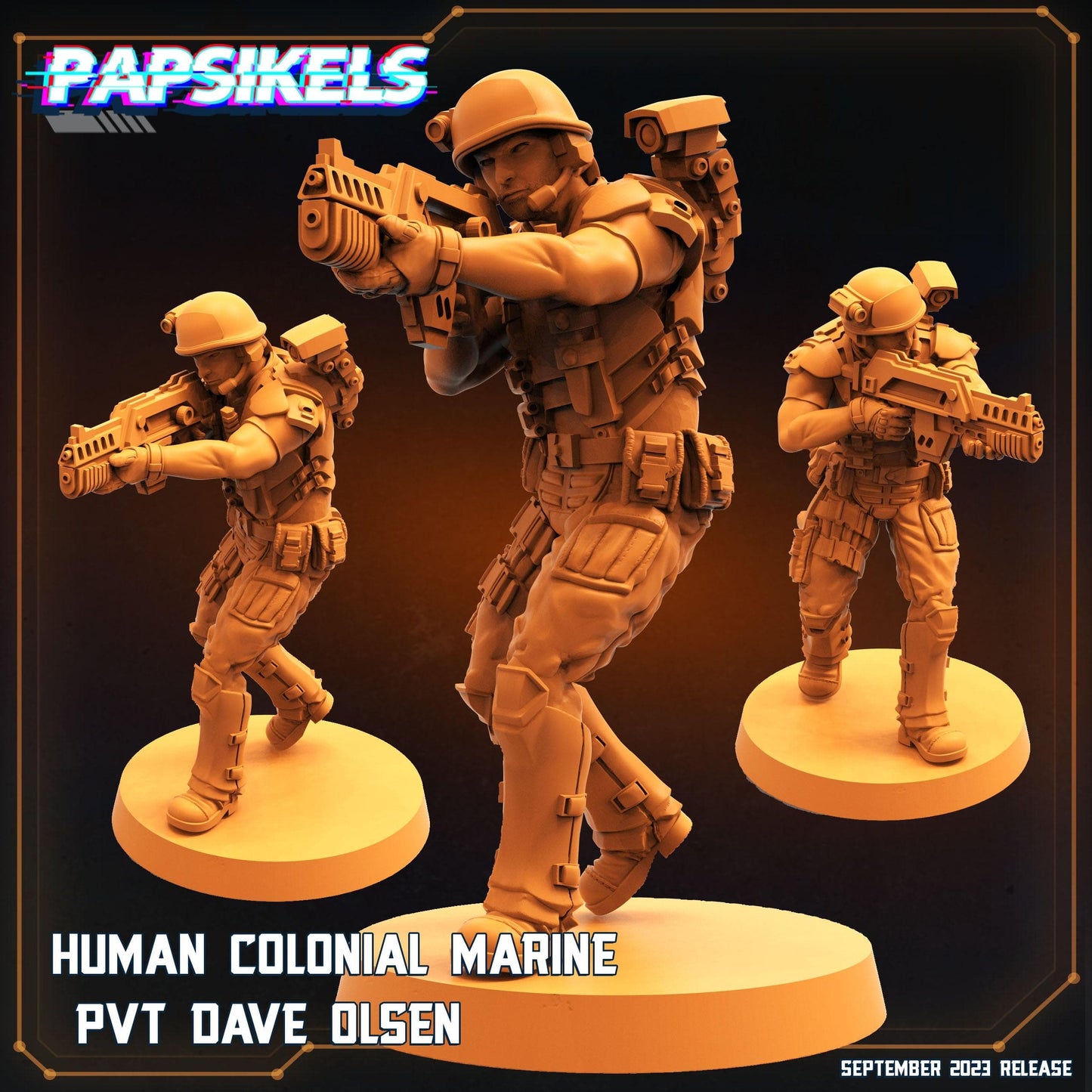 3D Printed Papsikels September 2023 - Aliens Vs Humans 6 Human Colonial Mariner 28mm 32mm