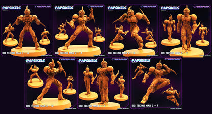 3D Printed Papsikels September 2023 Cyberpunk Bio Techno Man 1 Set 28mm 32mm
