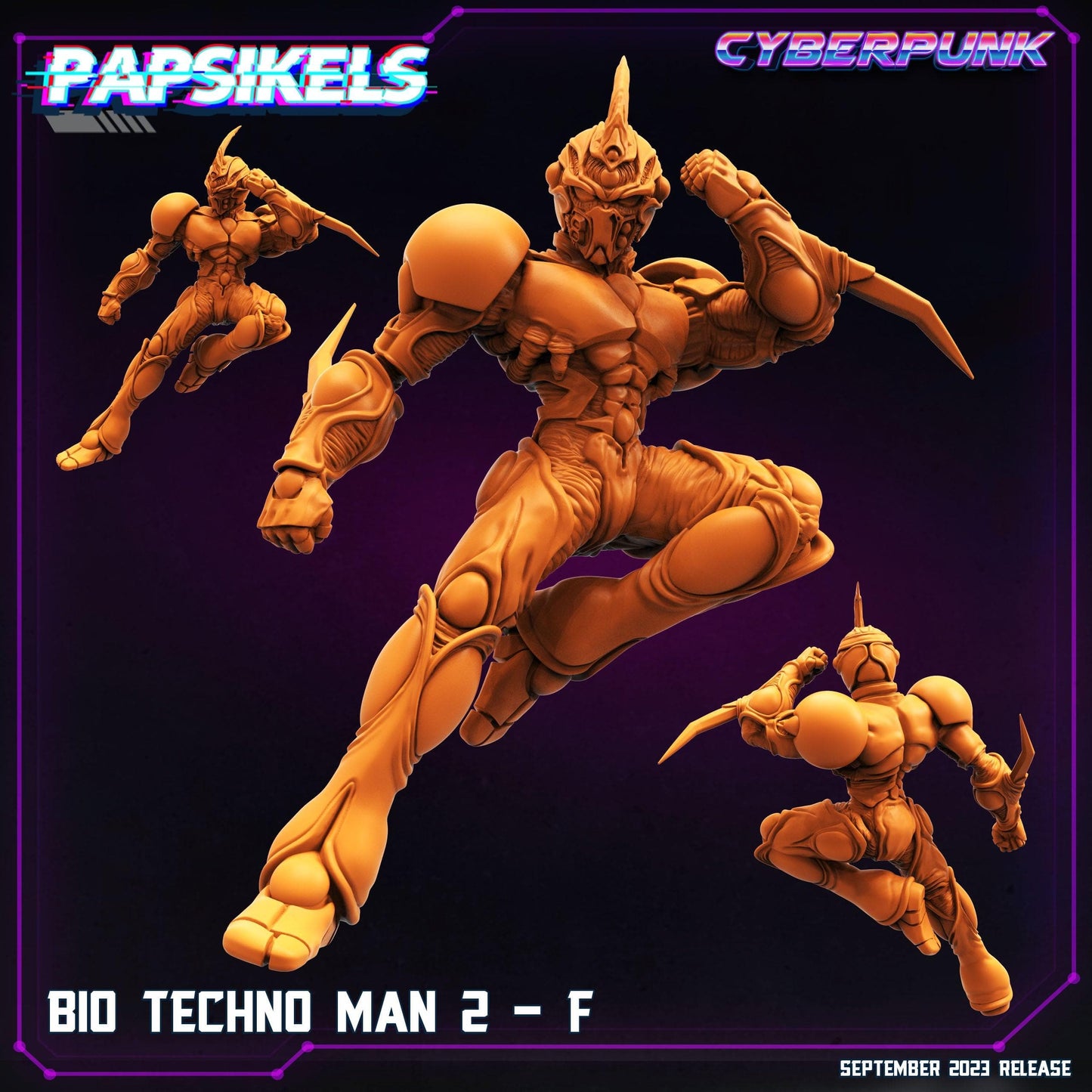 3D Printed Papsikels September 2023 Cyberpunk Bio Techno Man 1 Set 28mm 32mm