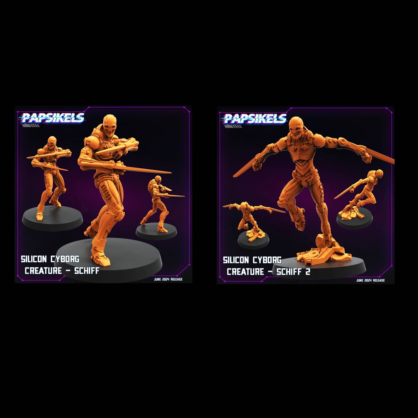 3D Printed Papsikels Silicon Cyborg Creature Schiff Set JUNE 2024 TRIBES - CYBERPUNK 28mm 32mm
