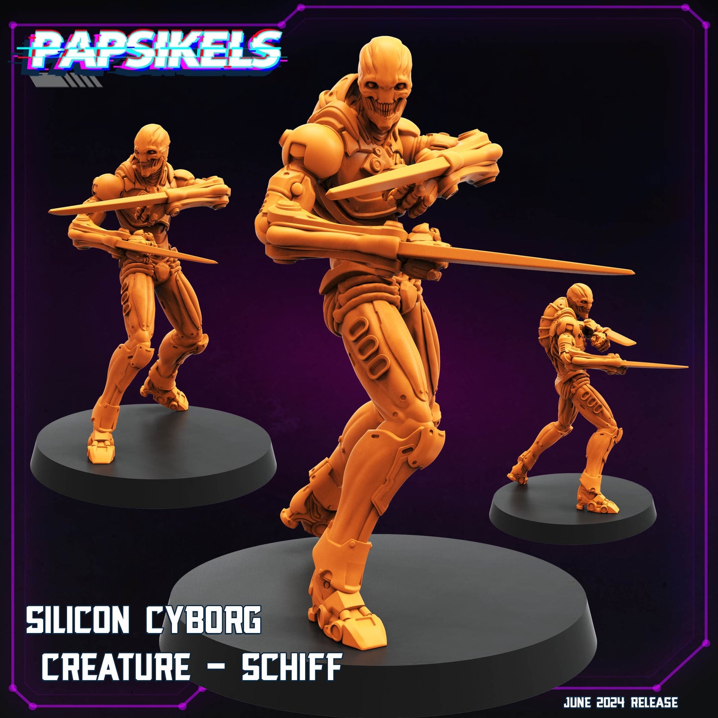 3D Printed Papsikels Silicon Cyborg Creature Schiff Set JUNE 2024 TRIBES - CYBERPUNK 28mm 32mm