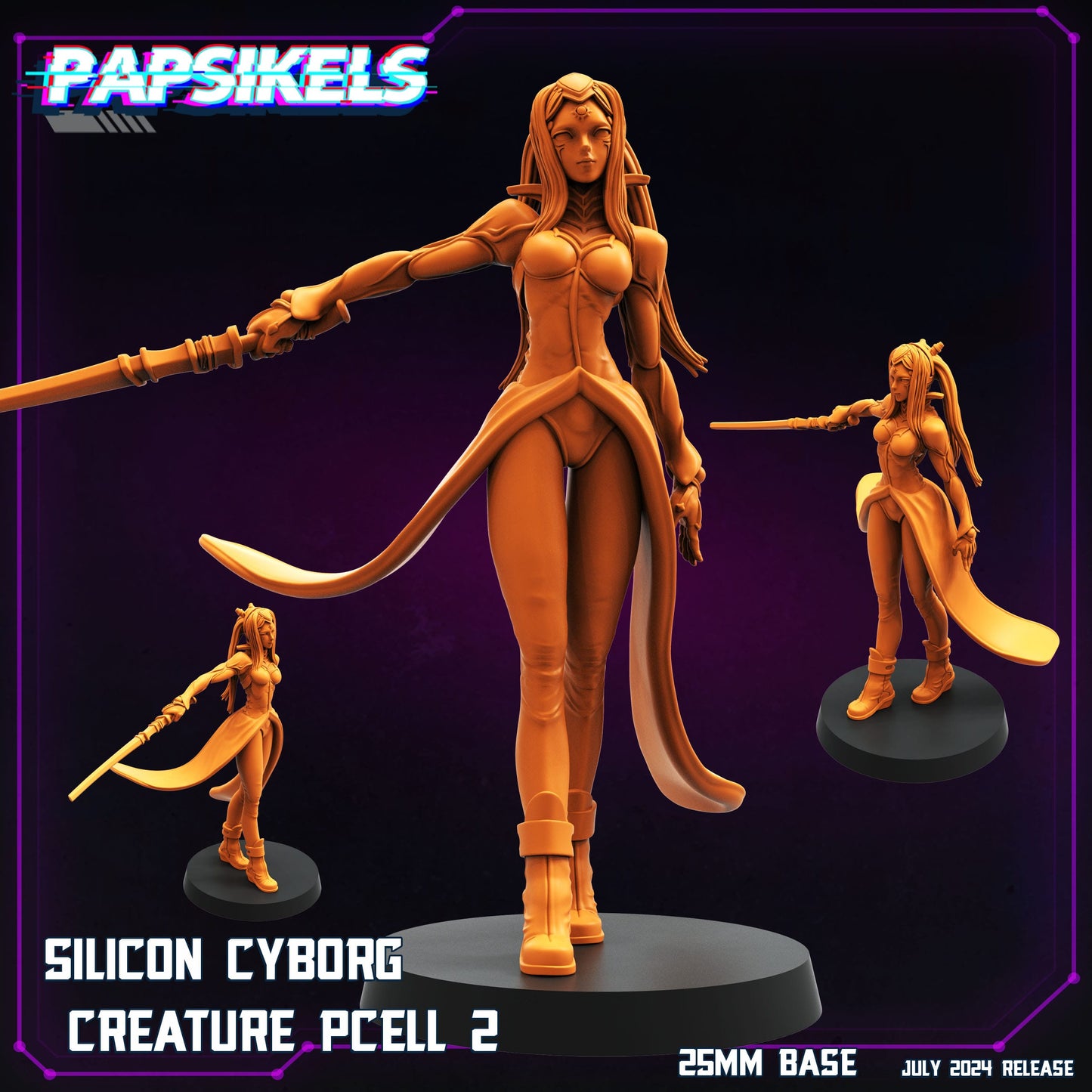 3D Printed Papsikels Silicon Cyborg Creature Set July 2024 Cyberpunk 28mm 32mm