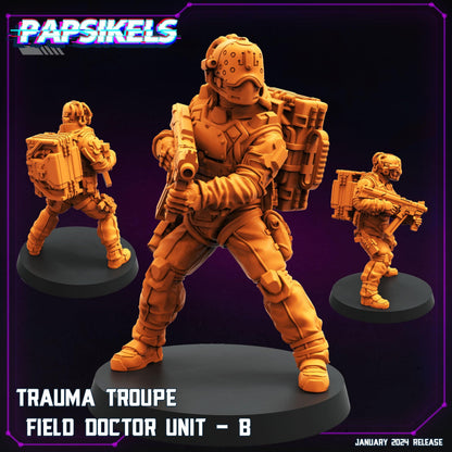 3D Printed Papsikels Trauma Troupe Field Doctor Unit Set January 2024 Cyberpunk 28mm 32mm