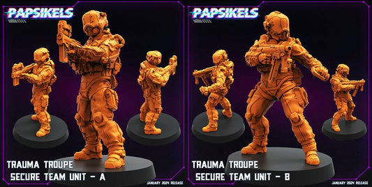 3D Printed Papsikels Trauma Troupe Secure Team Unit Set January 2024 Cyberpunk 28mm 32mm