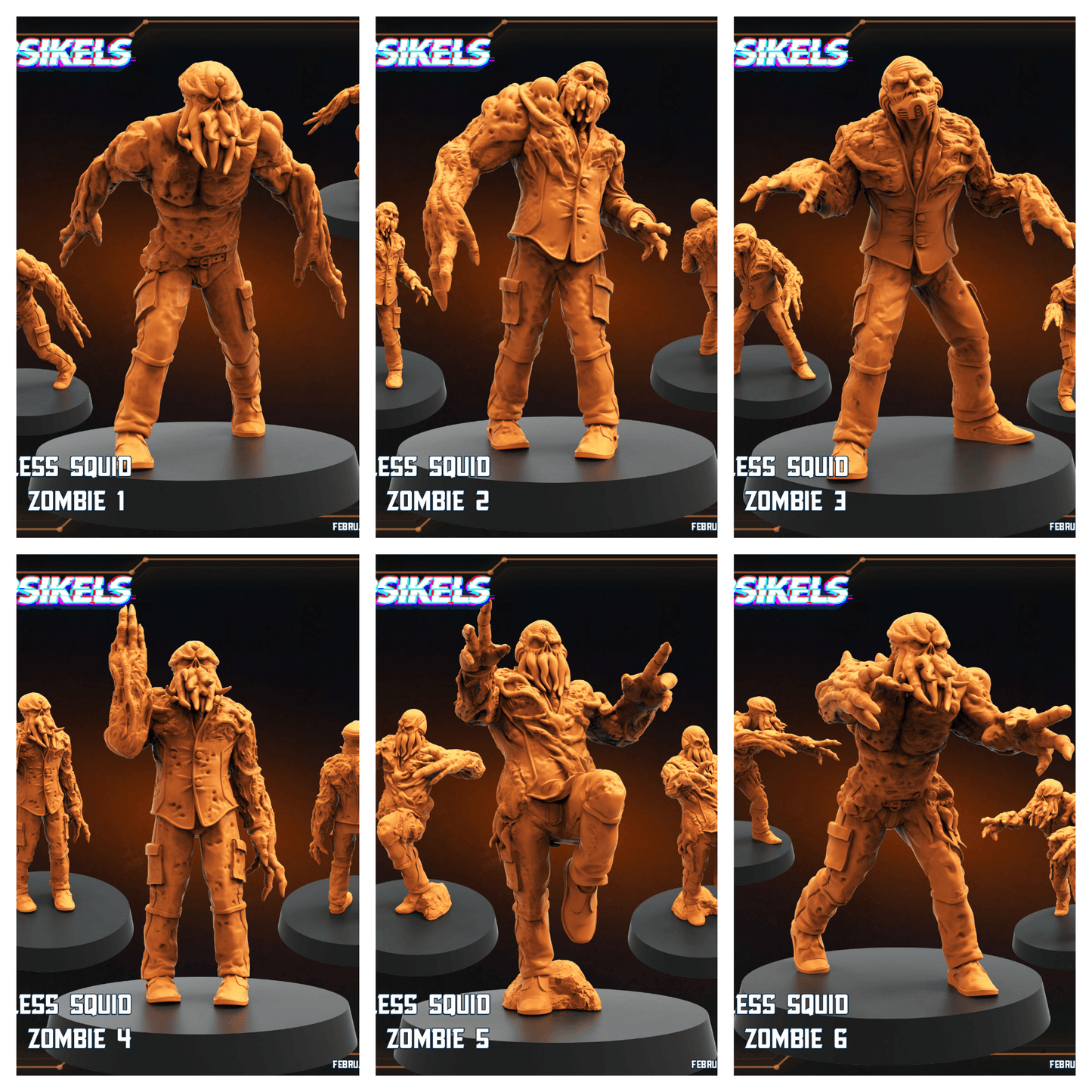 3D Printed Papsikels Voteless Squid Mind Zombie Set February 2025 Scifi 28mm 32mm