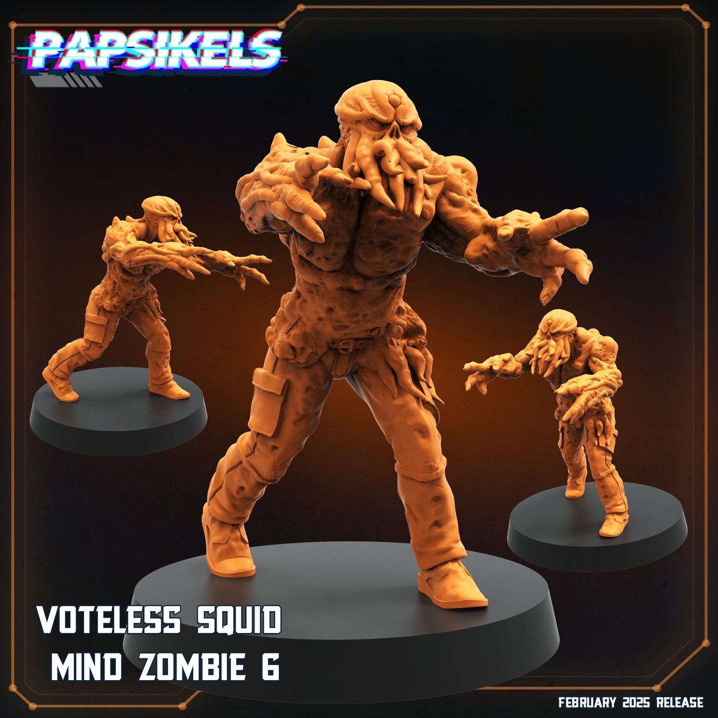 3D Printed Papsikels Voteless Squid Mind Zombie Set February 2025 Scifi 28mm 32mm