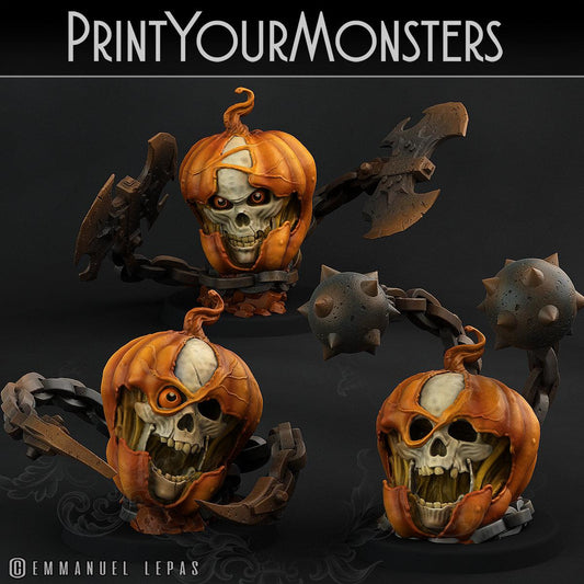 3D Printed Print Your Monsters 3 Skull Pumpkins Pumpkins Attack Pack II 28mm - 32mm D&D Wargaming