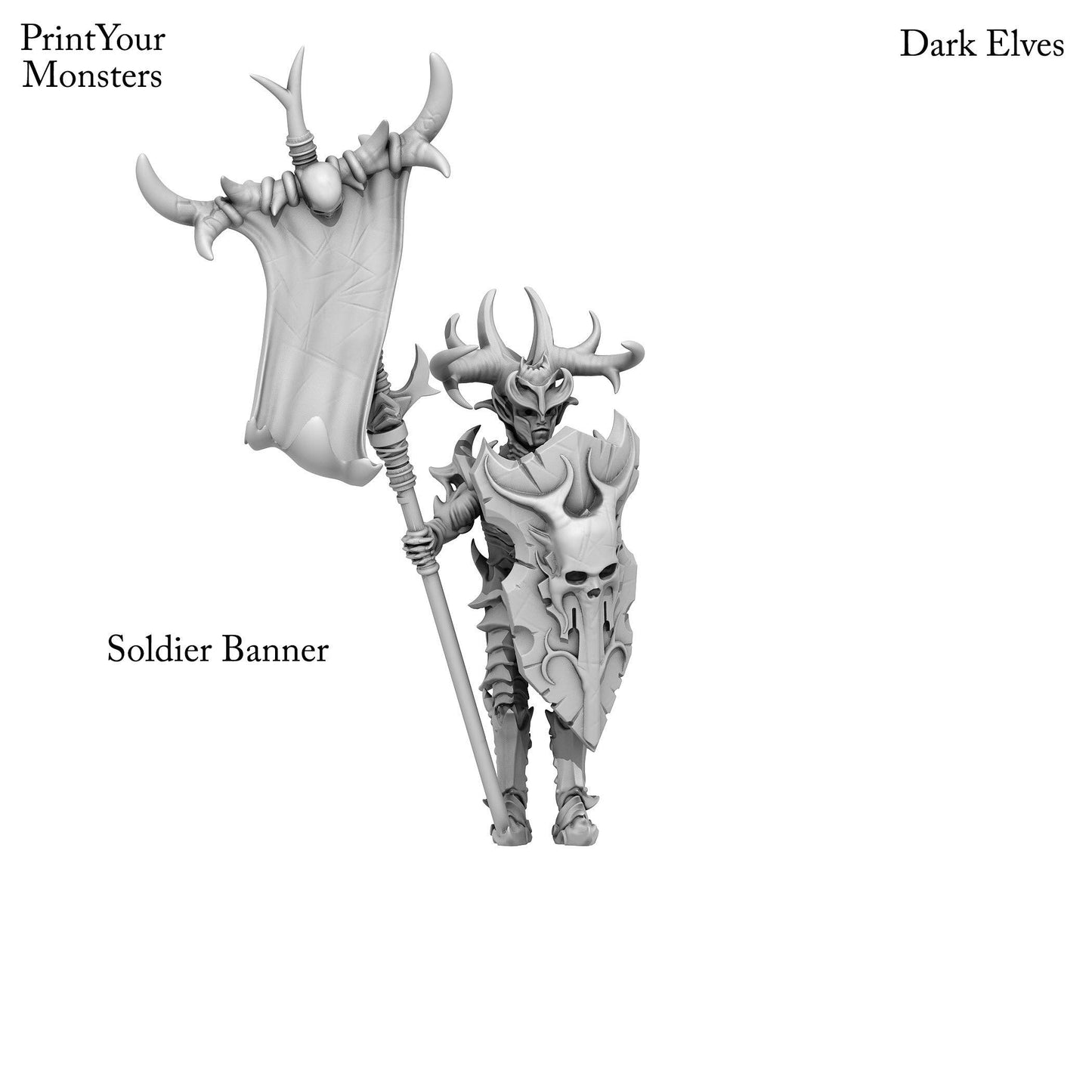 3D Printed Print Your Monsters Dark Elves Banner and Musician Set 28mm - 32mm D&D Wargaming