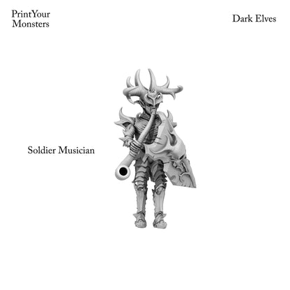 3D Printed Print Your Monsters Dark Elves Banner and Musician Set 28mm - 32mm D&D Wargaming