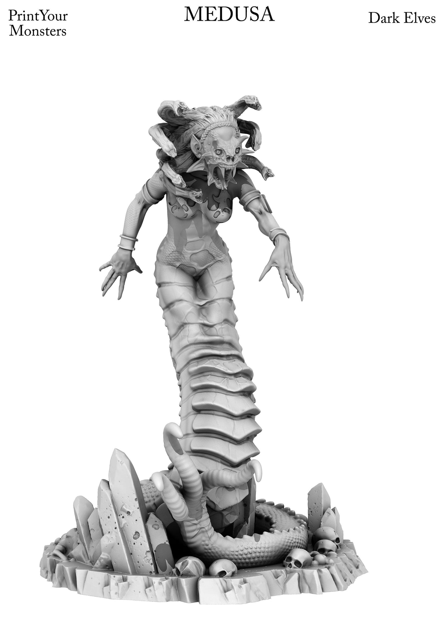 3D Printed Print Your Monsters Dark Elves Medusa 28mm - 32mm D&D Wargaming