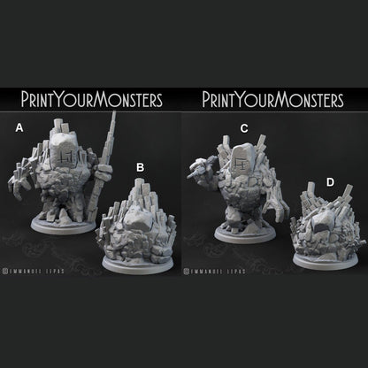 3D Printed Print Your Monsters Gardiens Basalt Earth Elemental Set 28mm - 32mm D&D Wargaming