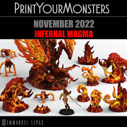 3D Printed Print Your Monsters Infernal Magma Skull and Hand 28mm - 32mm D&D Wargaming