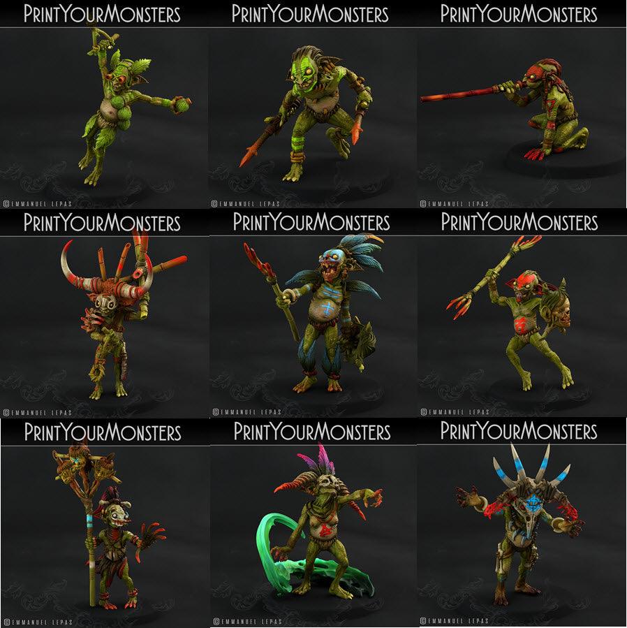 3D Printed Print Your Monsters Jungle Goblins Pack 28mm - 32mm D&D Wargaming