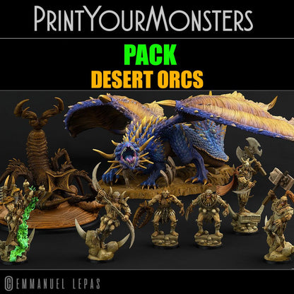3D Printed Print Your Monsters Orc Shaman Desert Orcs Set 28mm - 32mm D&D Wargaming