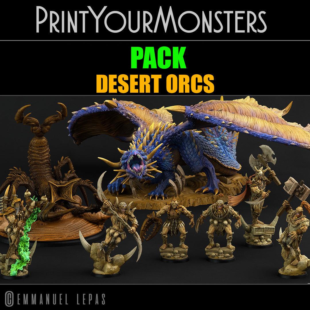 3D Printed Print Your Monsters Orc Warrior 4 Desert Orcs Set 28mm - 32mm D&D Wargaming