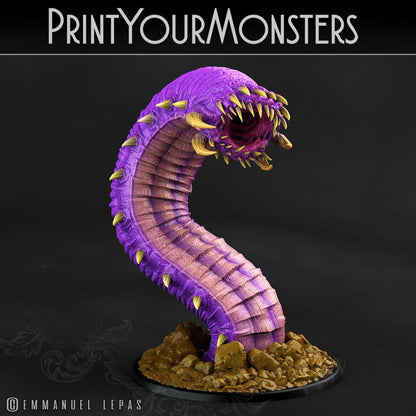 3D Printed Print Your Monsters Purple Worm Worms Subterranean Terrors 28mm - 32mm D&D Wargaming