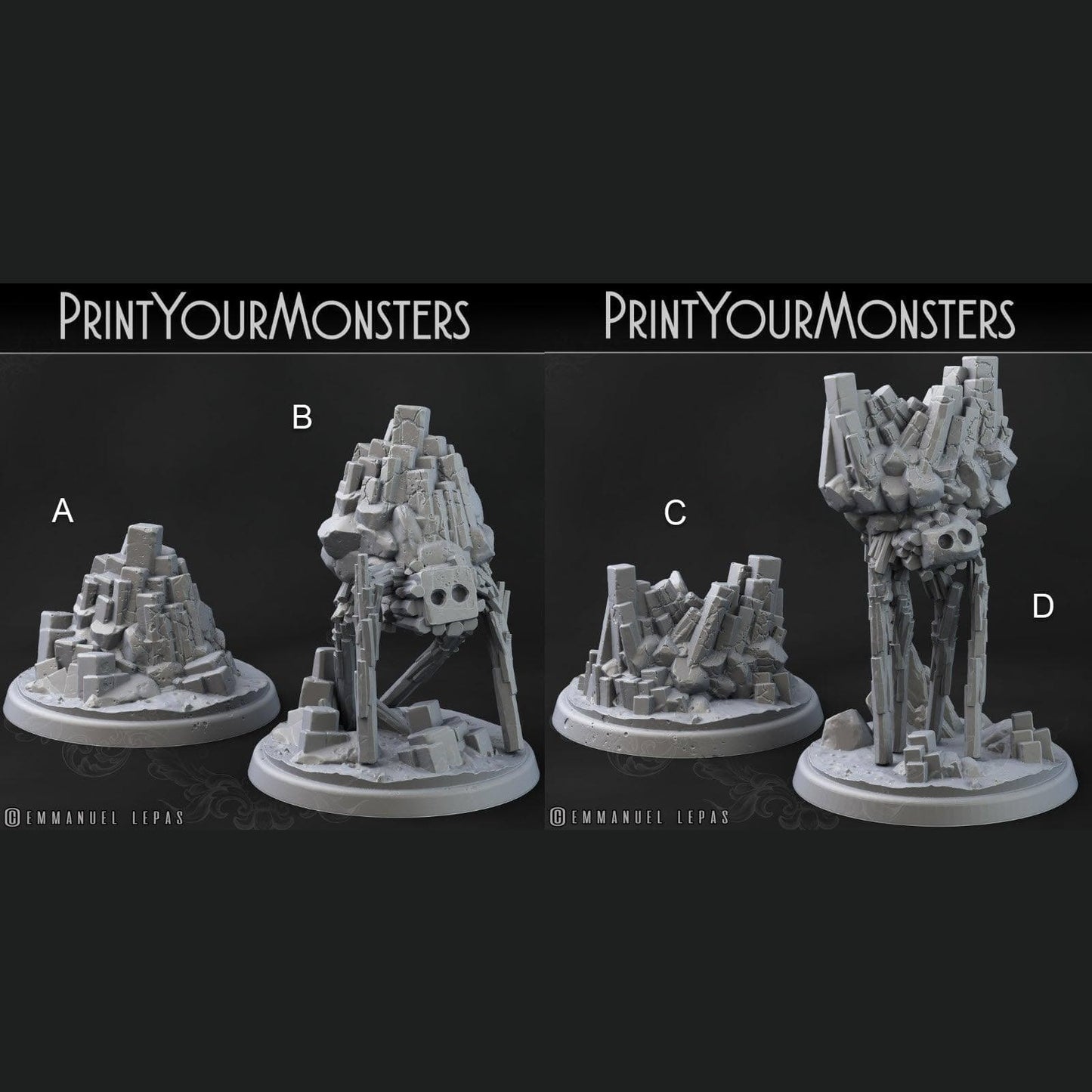 3D Printed Print Your Monsters Terranids Basalt Earth Elemental Set 28mm - 32mm D&D Wargaming