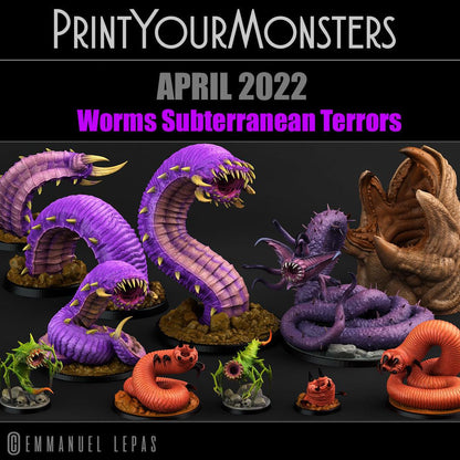 3D Printed Print Your Monsters Worms Subterranean Terrors 28mm - 32mm D&D Wargaming