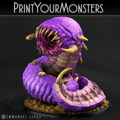 3D Printed Print Your Monsters Young Purple Worm Worms Subterranean Terrors 28mm - 32mm D&D Wargaming