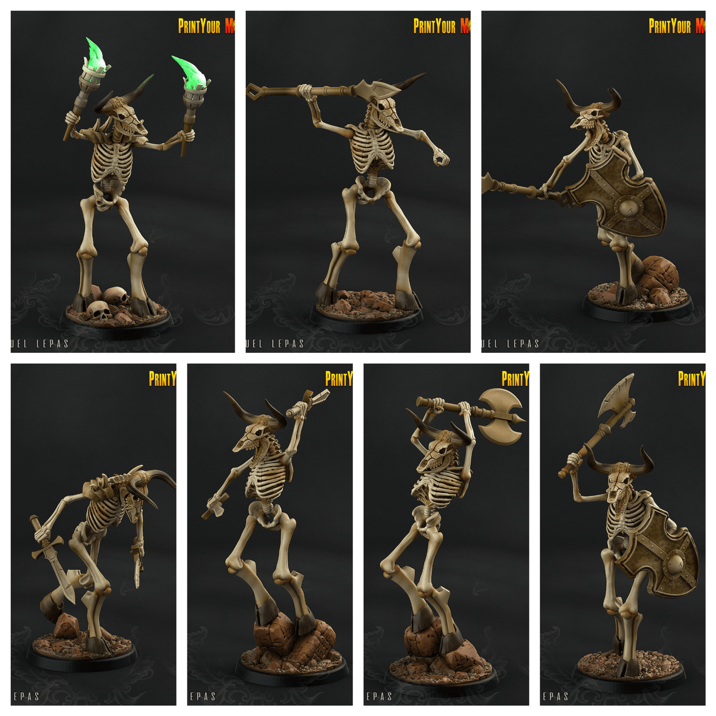 3D Printed Print your Monster The Ancient Bones Pack - Bone Minotaurs 28mm 32mm D&D
