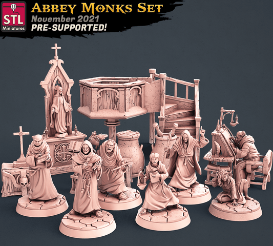 3D Printed STL Miniatures Abbey Monks Set 28 - 32mm War Gaming D&D