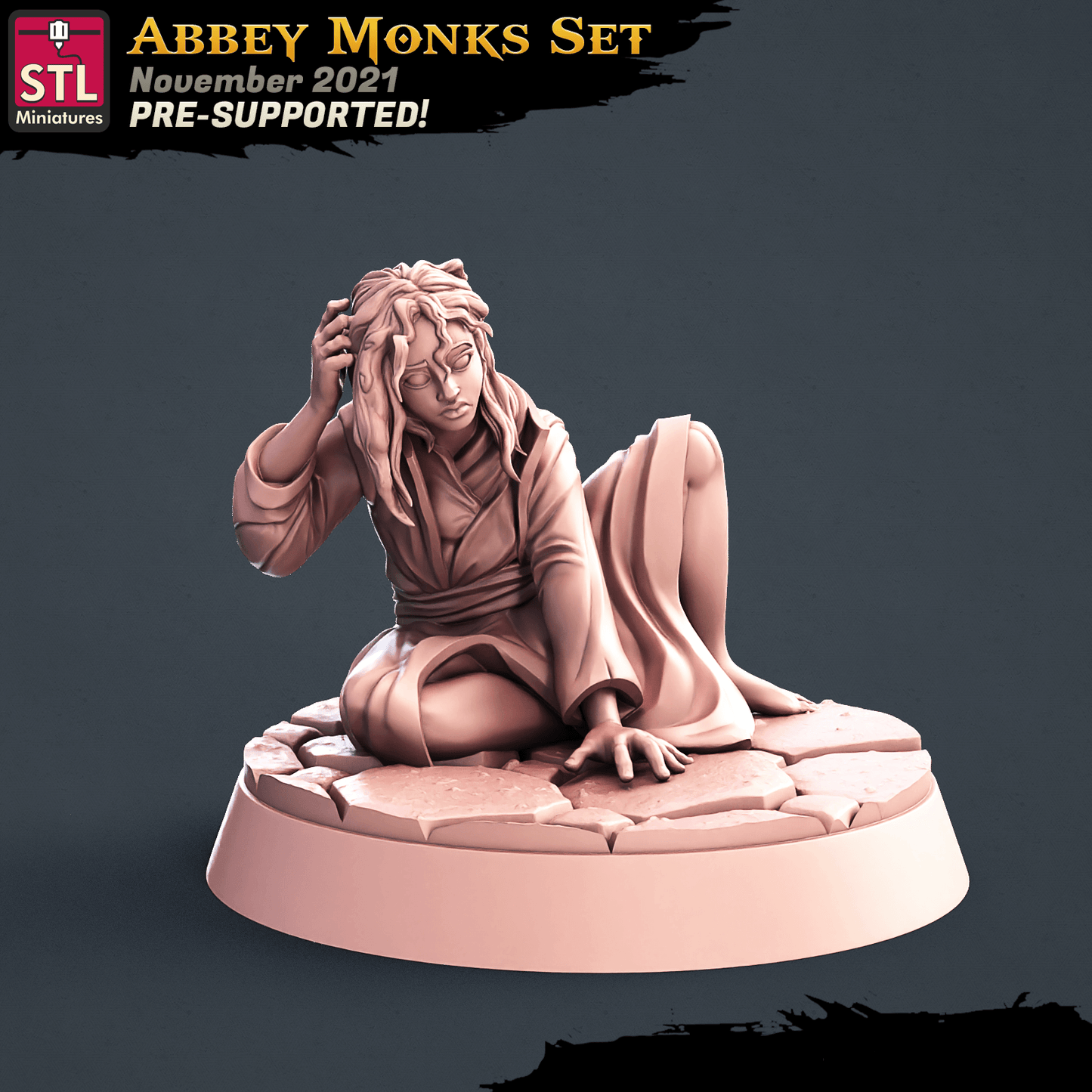 3D Printed STL Miniatures Abbey Monks Set 28 - 32mm War Gaming D&D