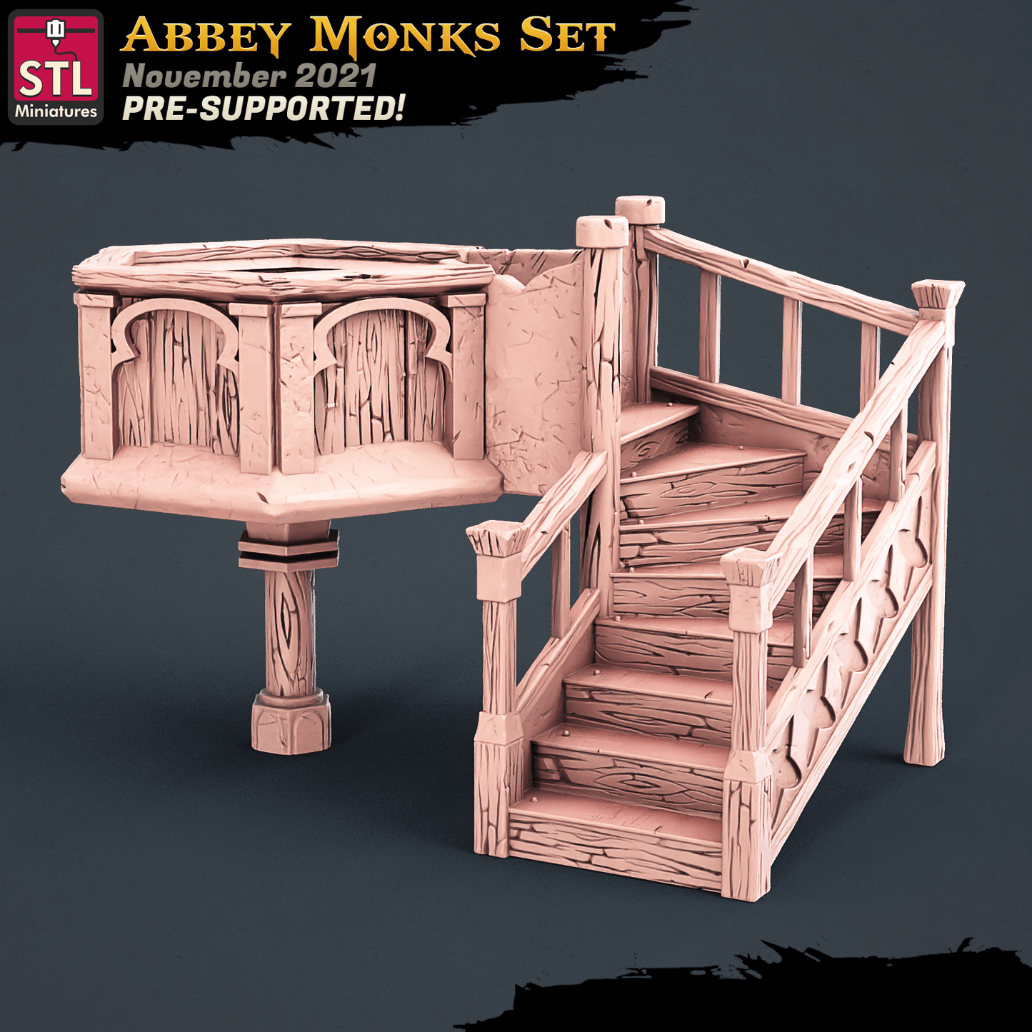 3D Printed STL Miniatures Abbey Monks Set 28 - 32mm War Gaming D&D