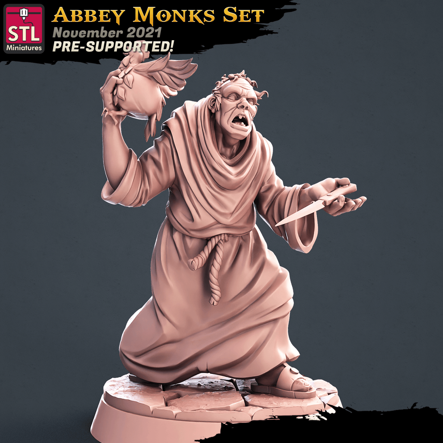 3D Printed STL Miniatures Abbey Monks Set 28 - 32mm War Gaming D&D