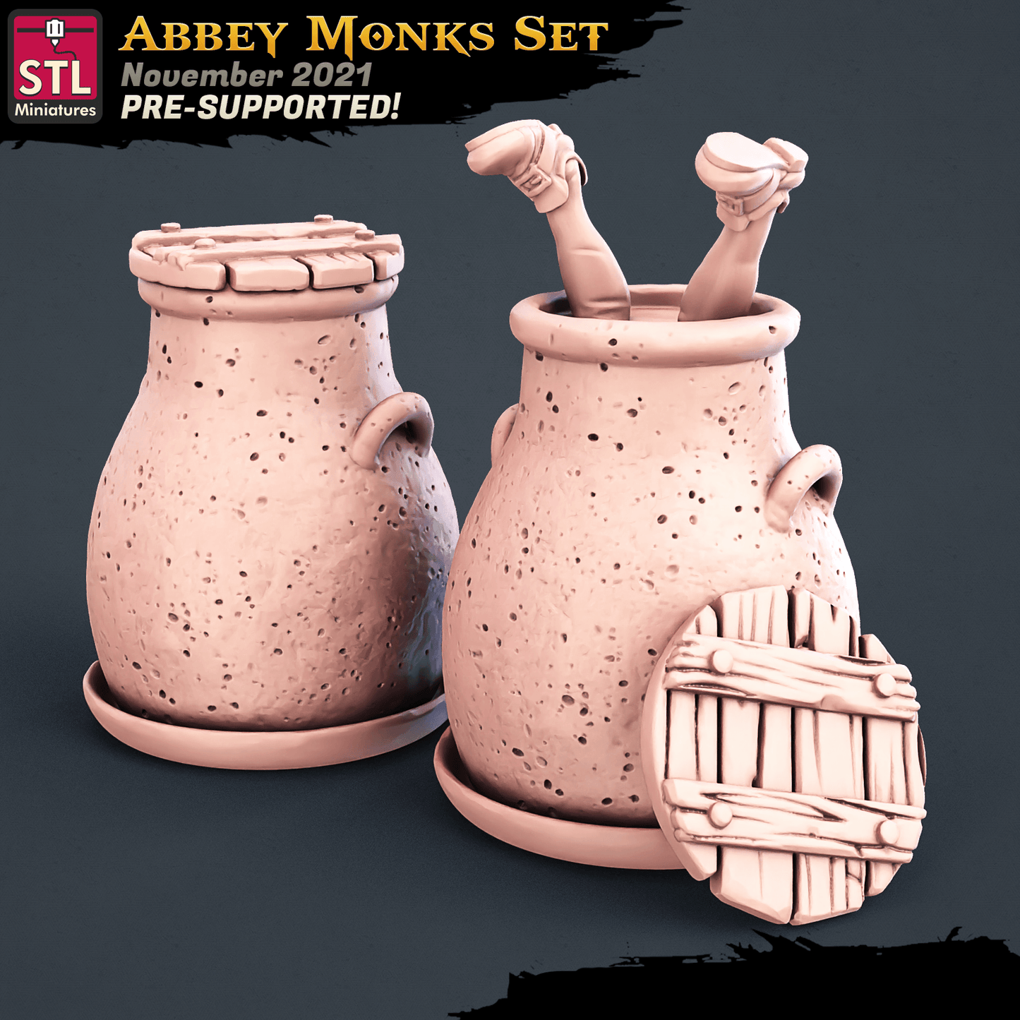 3D Printed STL Miniatures Abbey Monks Set 28 - 32mm War Gaming D&D