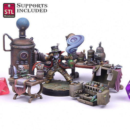 3D Printed STL Miniatures Alchemist Set  28mm - 32mm War Gaming D&D