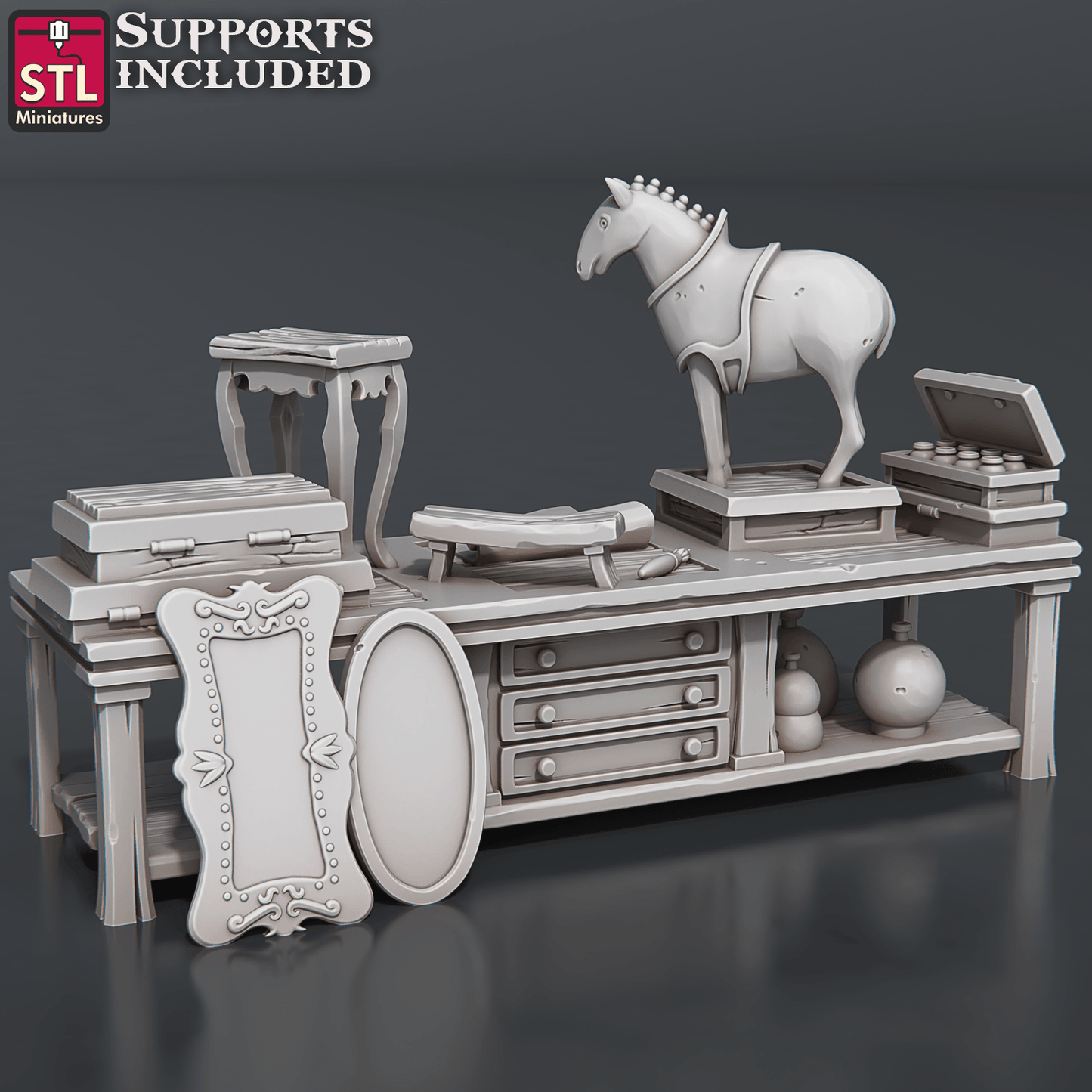 3D Printed STL Miniatures Antique Shop Set 28 - 32mm War Gaming D&D