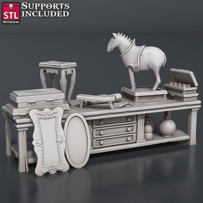 3D Printed STL Miniatures Antique Shop Set 28 - 32mm War Gaming D&D